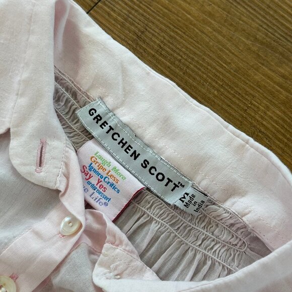Gretchen Scott Womens Sheer Pink Embroidered Top Size Medium Button Boho Coastal - Picture 3 of 9
